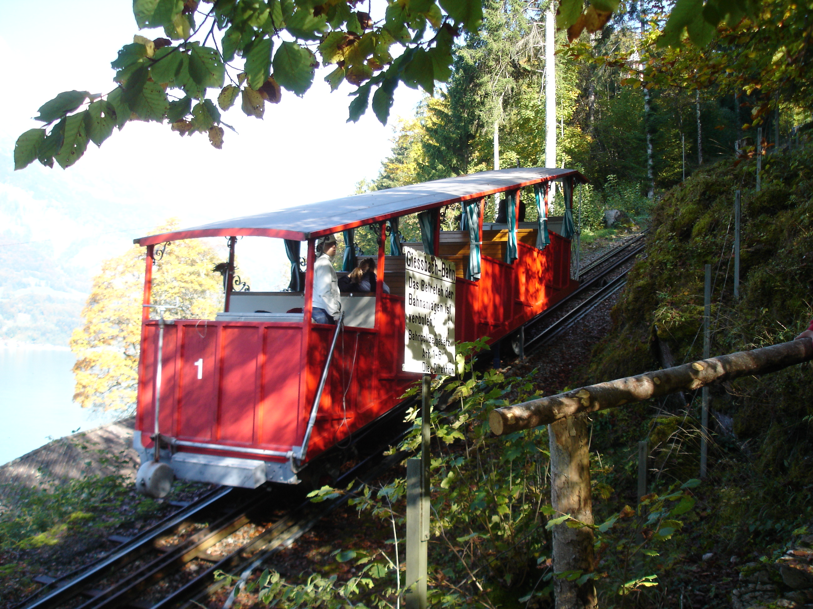  Bij de watervallen het Grandhotel vindt u tevens de oudste kabelspoorbaan van Europa. Deze spoorbaan gaat van de aanlegplaats in Giessbach direct naar het hotel en naar de imposante waterval.
